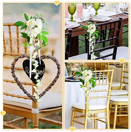 12-pakovanje vjenčanih prolaznih dekora, umjetna bijela ruža cvjetna stolica ukras cvjetno dekor